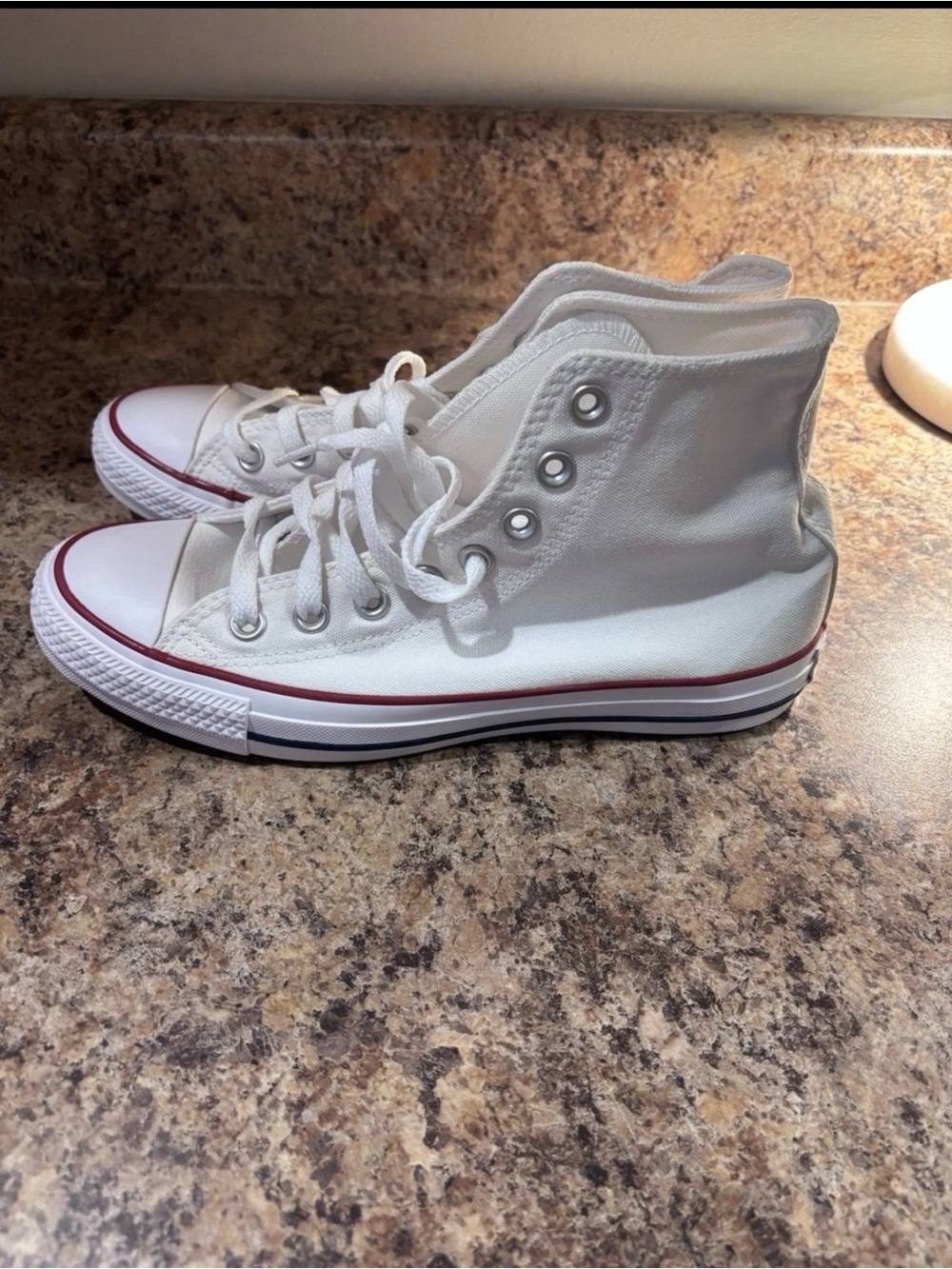 Converse White High-Top Sneakers with Red Stripe